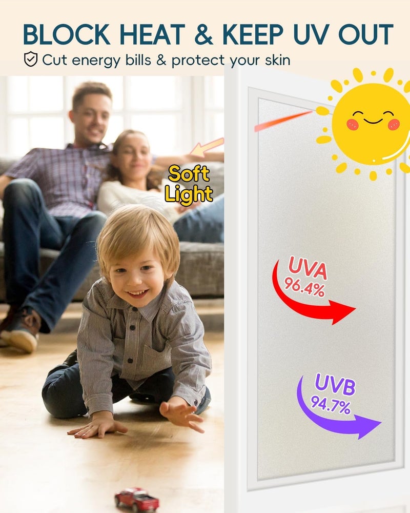 Dwersty Frosted Glass Window Privacy Film Decorative, Bathroom Window Privacy Film for Glass Windows Cover, Static Cling, Removable, Reusable, Anti-UV, Anti-Glare, Heat Blocking, 17.5 by 78.74 inch - Image 3